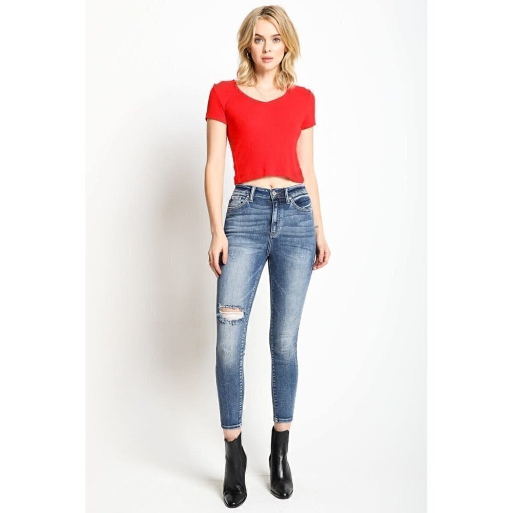 KanCan Medium Wash Alexa Distressed‎ High Rise Skinny Jeans 26